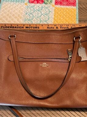 Coach Tyler Cognac Pebbled Leather Tote with Front Zip Pocket